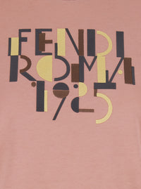 Fendi Women Pink Crewneck T-Shirt With Logo Detail On The Front In Cotton Woman
