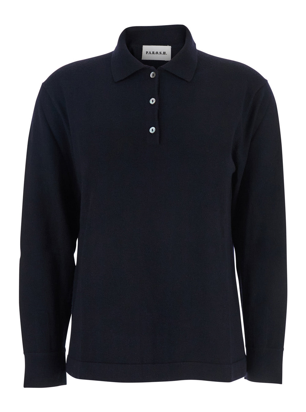P.A.R.O.S.H. Women Blue Polo Shirt With Classic Collar And Long Sleeves In Wool Woman