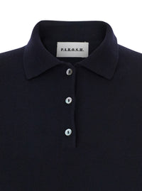P.A.R.O.S.H. Women Blue Polo Shirt With Classic Collar And Long Sleeves In Wool Woman