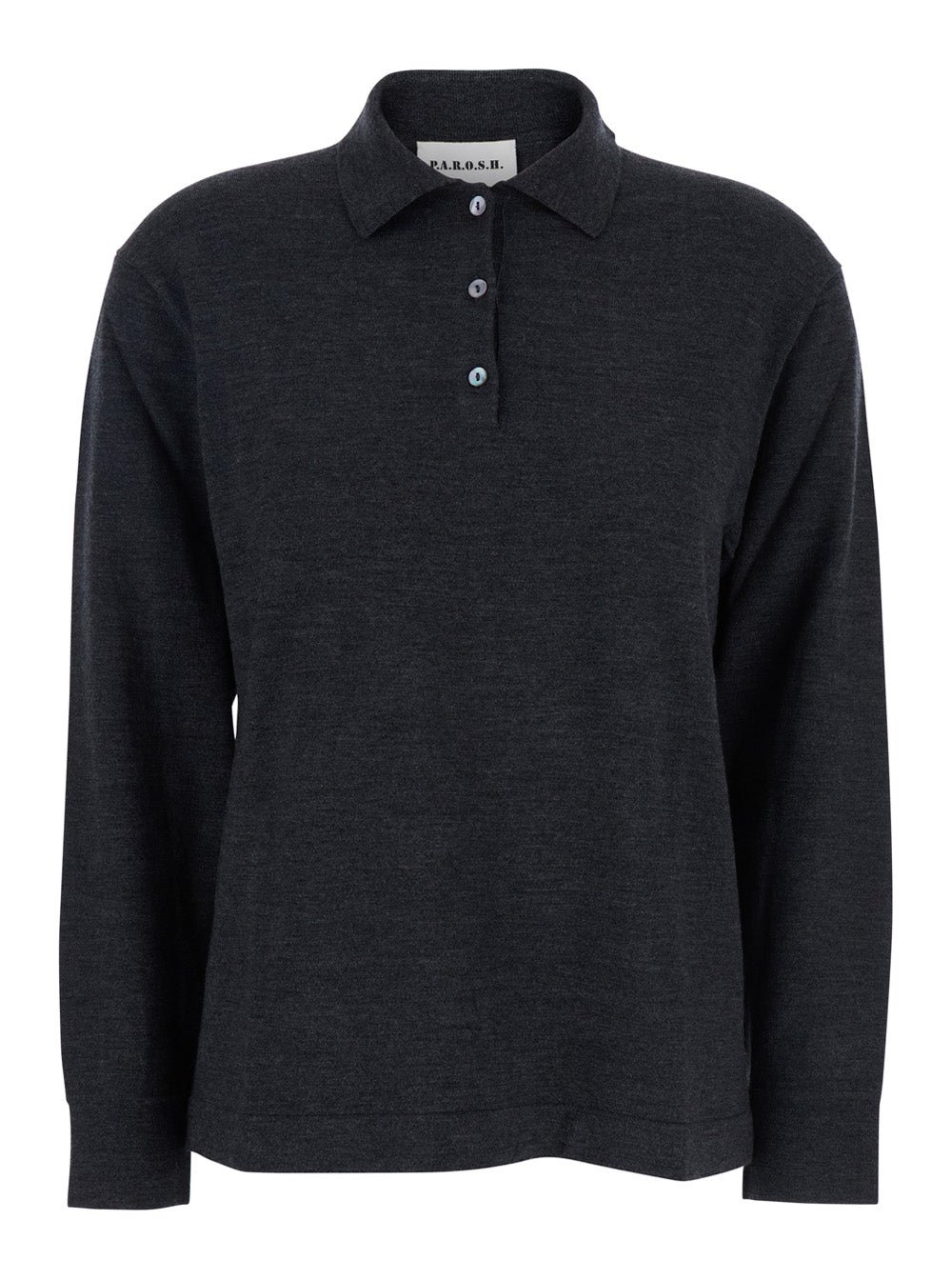 P.A.R.O.S.H. Women Grey Polo Shirt With Classic Collar And Long Sleeves In Wool Woman