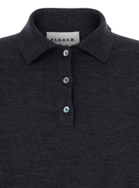 P.A.R.O.S.H. Women Grey Polo Shirt With Classic Collar And Long Sleeves In Wool Woman