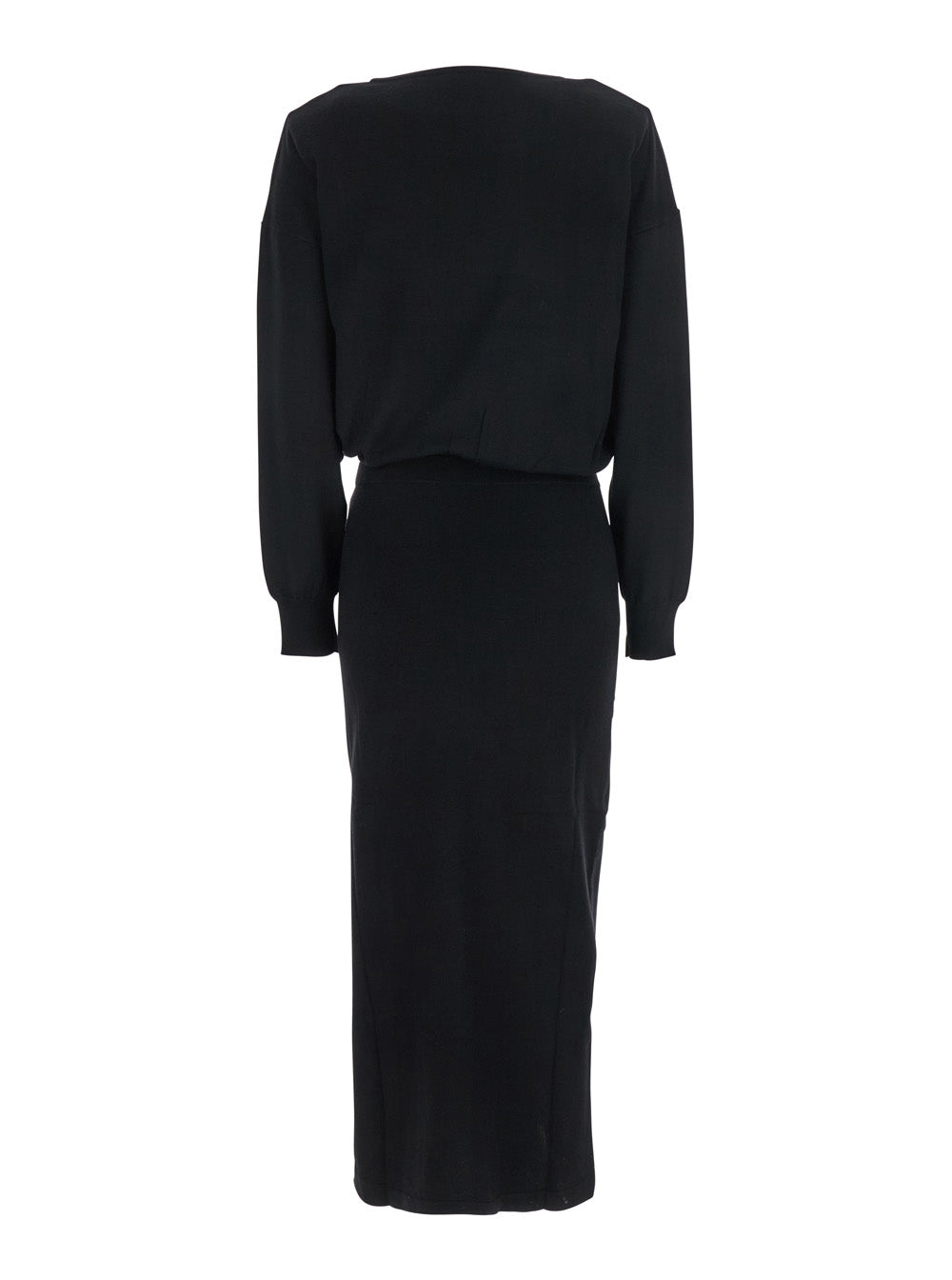 P.A.R.O.S.H. Women Black Round Neck Dress With Draped Waist In Wool Blend Woman