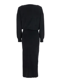 P.A.R.O.S.H. Women Black Round Neck Dress With Draped Waist In Wool Blend Woman