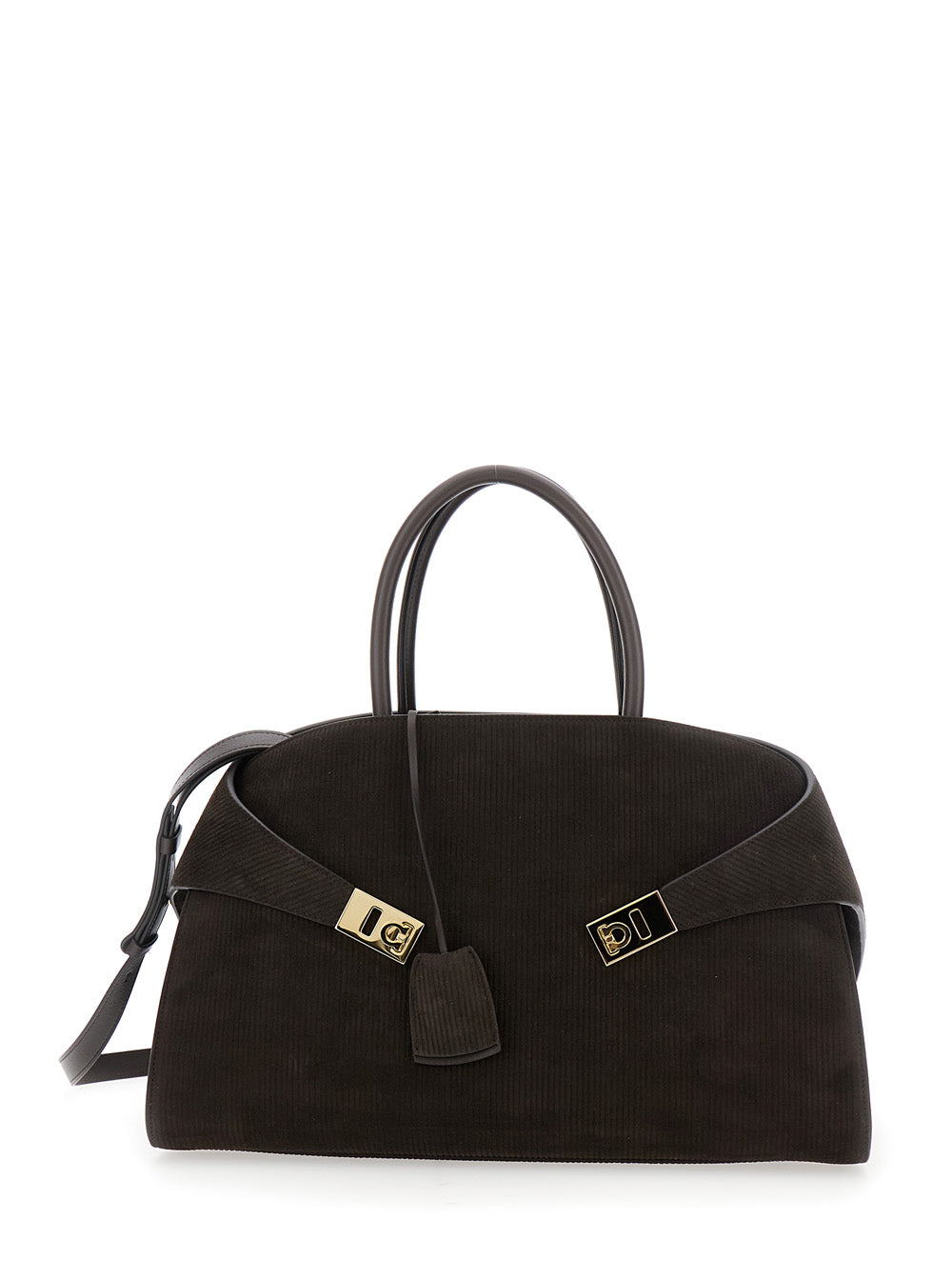 Ferragamo Women 'Hug Bicolor' Brown Handbag With Logo And Gancini Buckle In Leather Woman