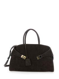 Ferragamo Women 'Hug Bicolor' Brown Handbag With Logo And Gancini Buckle In Leather Woman