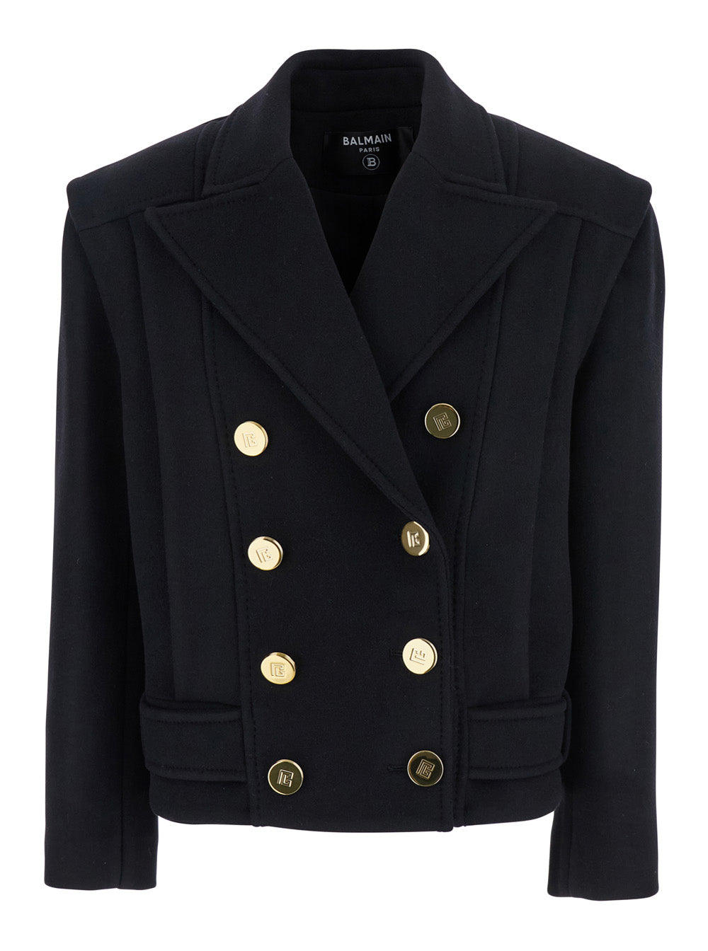 Balmain Women Black Jacket With Wide Lapels And Metallic Logo Buttons In Wool Woman