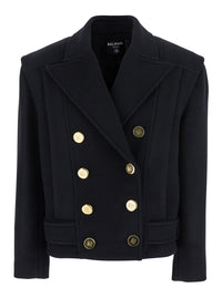 Balmain Women Black Jacket With Wide Lapels And Metallic Logo Buttons In Wool Woman