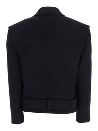 Balmain Women Black Jacket With Wide Lapels And Metallic Logo Buttons In Wool Woman