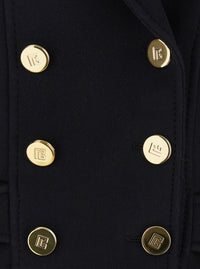 Balmain Women Black Jacket With Wide Lapels And Metallic Logo Buttons In Wool Woman