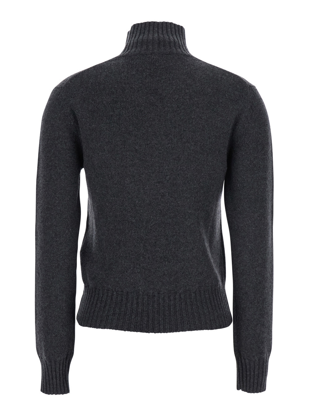 Ami Paris Women Grey Turtleneck Sweater With Ribbed Trims In Cashmere Woman