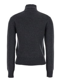 Ami Paris Women Grey Turtleneck Sweater With Ribbed Trims In Cashmere Woman