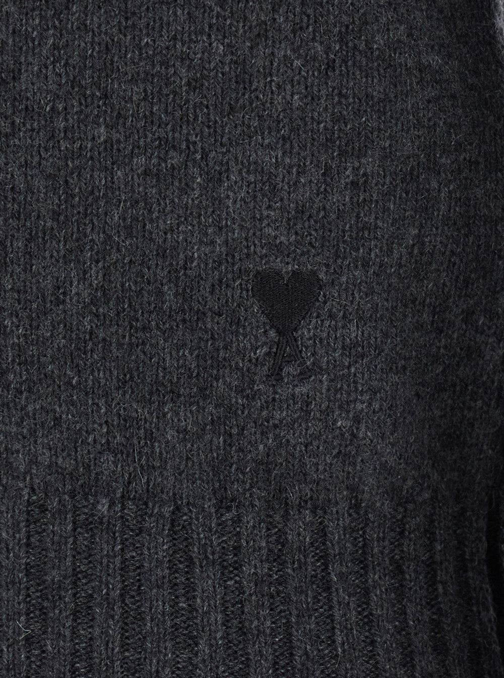 Ami Paris Women Grey Turtleneck Sweater With Ribbed Trims In Cashmere Woman