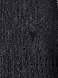 Ami Paris Women Grey Turtleneck Sweater With Ribbed Trims In Cashmere Woman