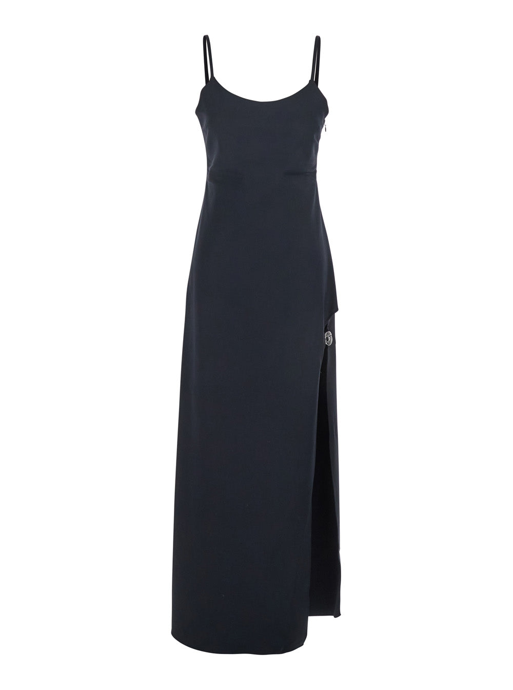 Coperni Women Black Long Dress With Thin Straps And Side Logo Plaque In Fabric Woman
