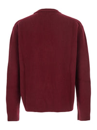 Gucci Men Bordeaux Crewneck Sweater With Logo Lettering Embroidery On The Front In Wool Man