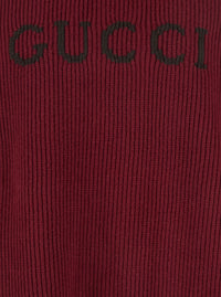 Gucci Men Bordeaux Crewneck Sweater With Logo Lettering Embroidery On The Front In Wool Man