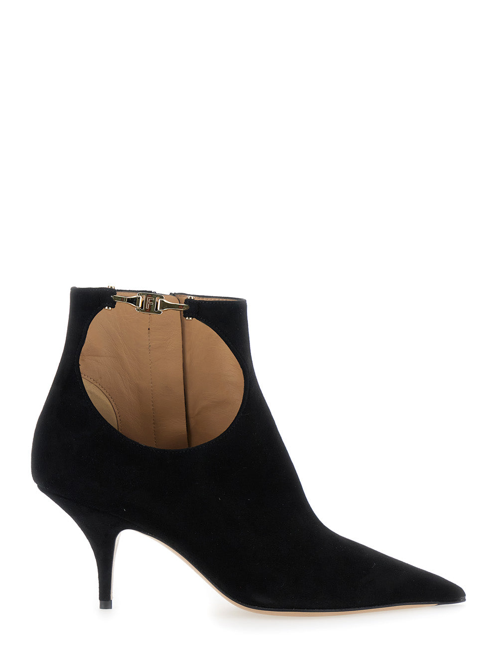 Ferragamo Women 'Agia' Black Ankle Boots With Cut-Out Detail And Stiletto Heel In Suede Woman
