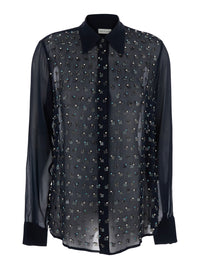 DRIES VAN NOTEN Dries Van Noten Women Blue Shirt With Pointed Collar And All-Over Crystal Application In Viscose Woman