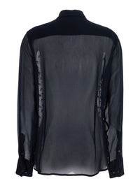 DRIES VAN NOTEN Dries Van Noten Women Blue Shirt With Pointed Collar And All-Over Crystal Application In Viscose Woman