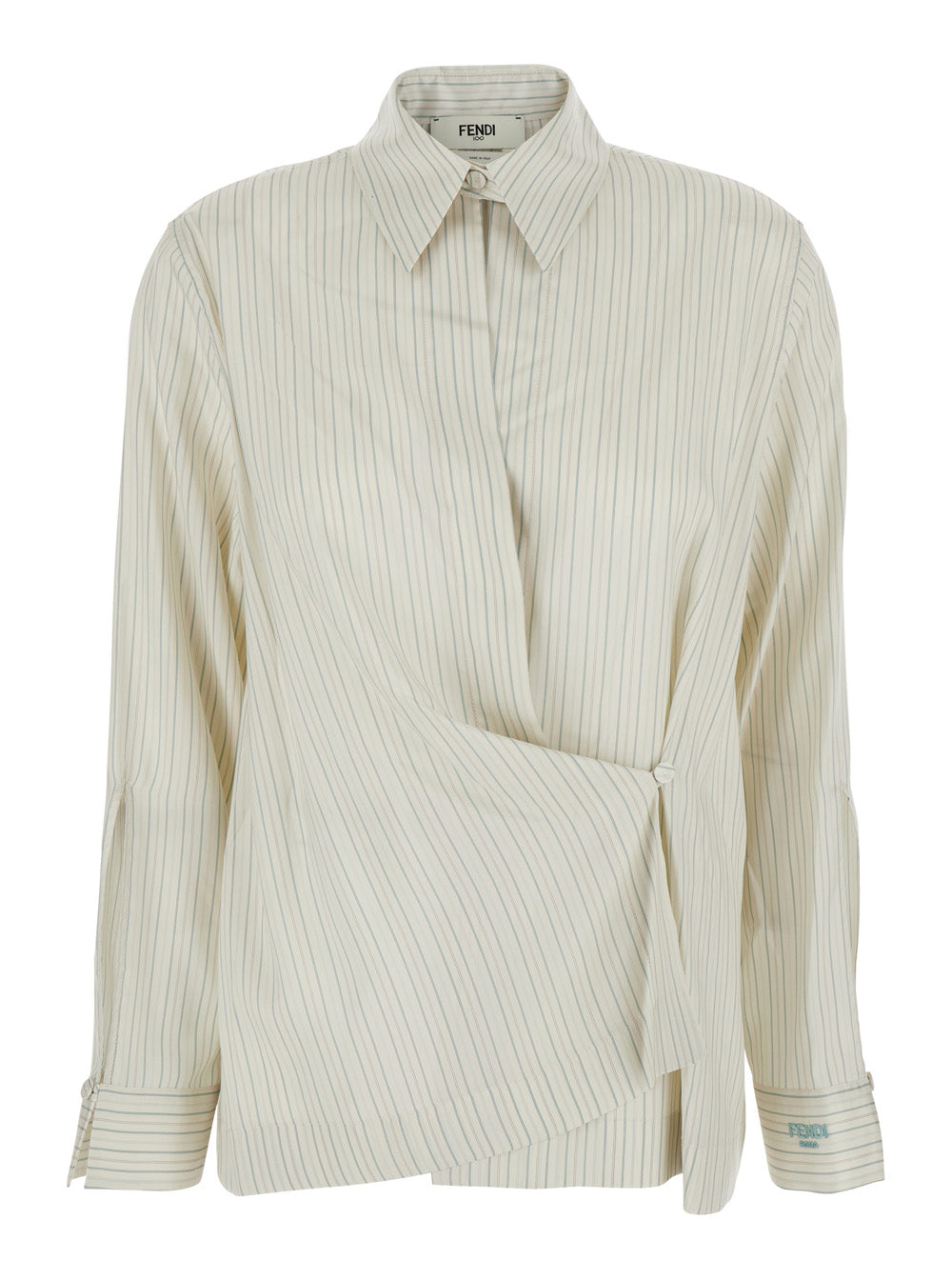 Fendi Women White Shirt With Point Collar And Asymmetrical Closure In Silk Woman