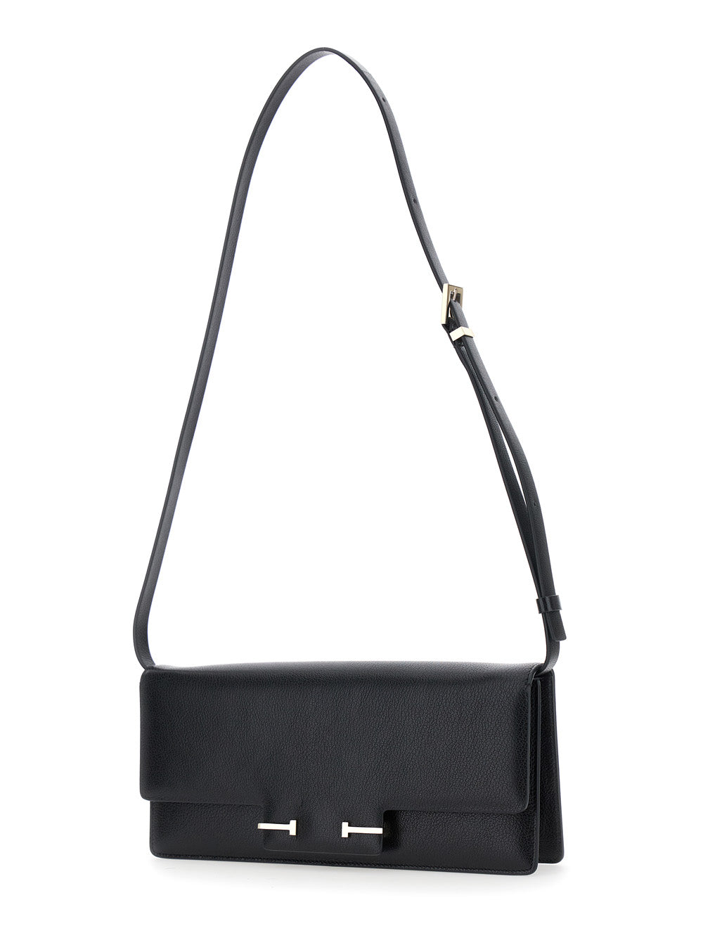 TOM FORD Tom Ford Women Black Crossbody Bag With Adjustable Shoulder Strap And T Plaque Closure In Grained Leather Woman