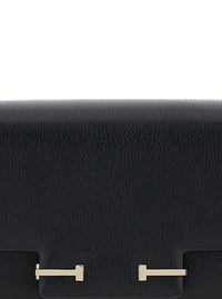 TOM FORD Tom Ford Women Black Crossbody Bag With Adjustable Shoulder Strap And T Plaque Closure In Grained Leather Woman