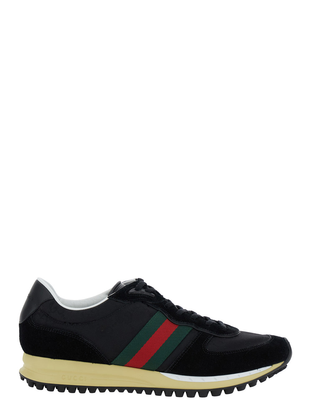 Gucci Men Black Low-Top Sneaker With Side Web Detail In Fabric Woman