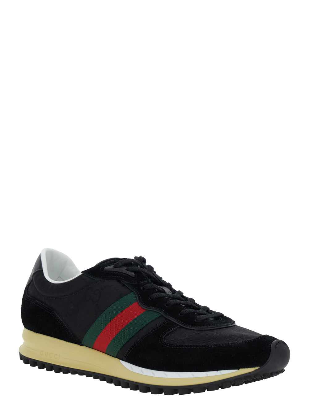 Gucci Men Black Low-Top Sneaker With Side Web Detail In Fabric Woman