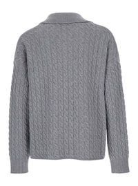 Ami Paris Men Grey Polo Shirt With Woven Design In Wool Man