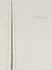 Gucci Women White Wool Bomber Jacket With Fixed Hood And Logo Lettering On The Front