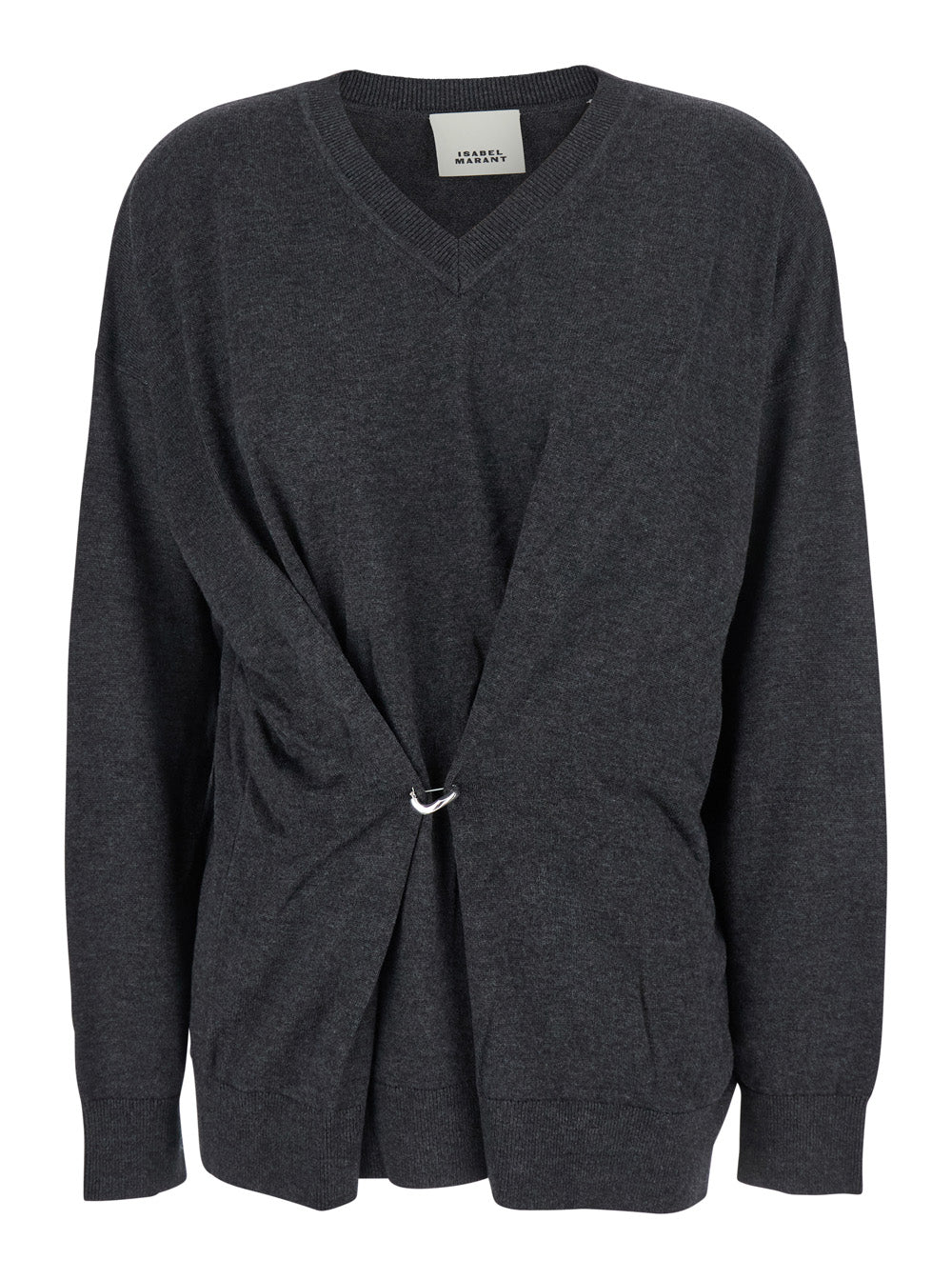 Isabel Marant Women Grey V-Neck Sweater With Ring Detail At The Waist In Fabric Woman