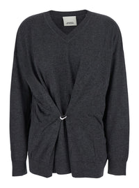 Isabel Marant Women Grey V-Neck Sweater With Ring Detail At The Waist In Fabric Woman