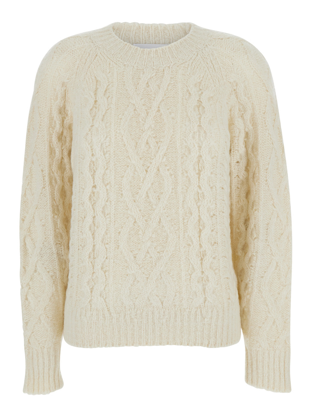 Isabel Marant Etoile Women White Crew Neck Sweater With Braided Design In Wool Woman