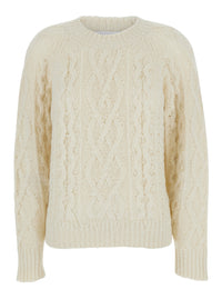 Isabel Marant Etoile Women White Crew Neck Sweater With Braided Design In Wool Woman