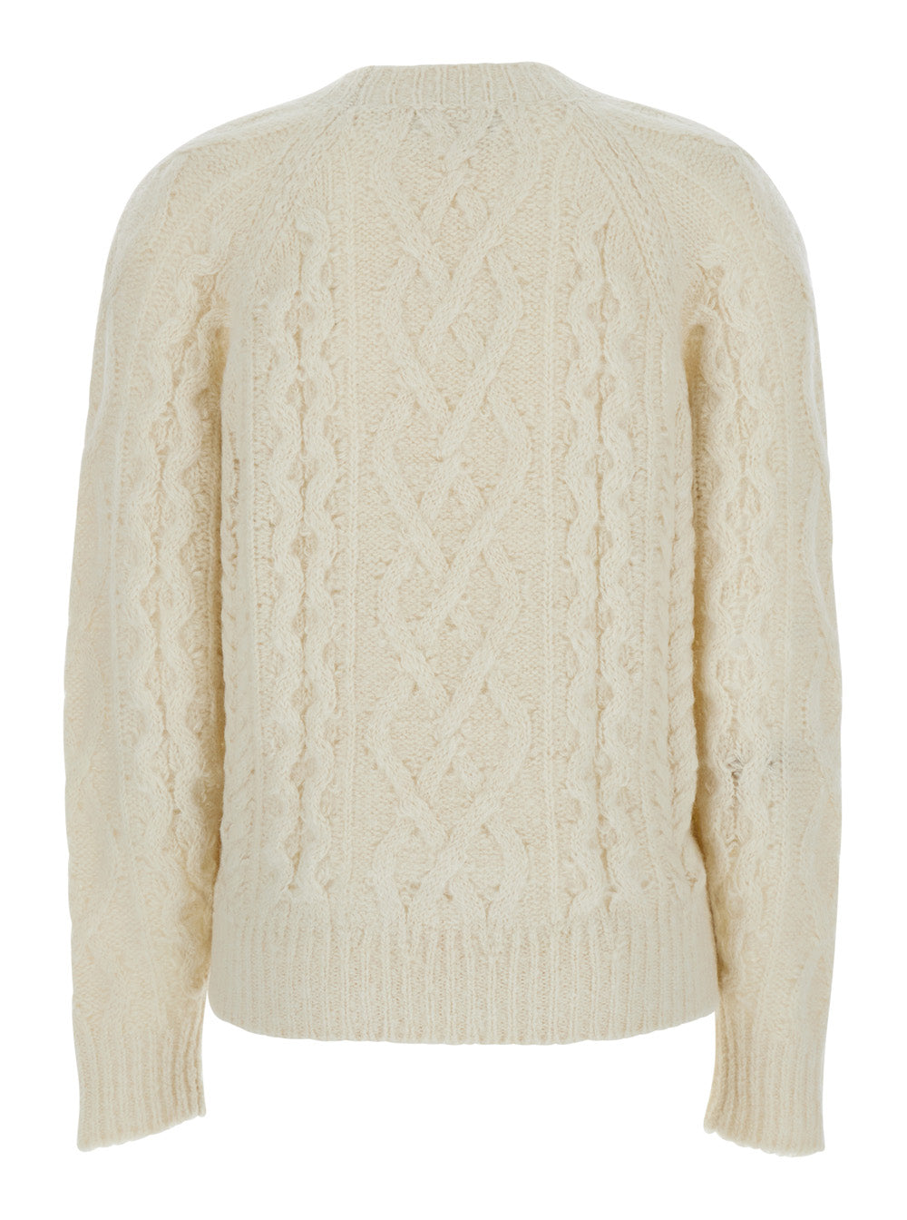 Isabel Marant Etoile Women White Crew Neck Sweater With Braided Design In Wool Woman