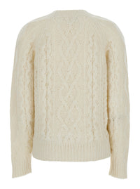 Isabel Marant Etoile Women White Crew Neck Sweater With Braided Design In Wool Woman