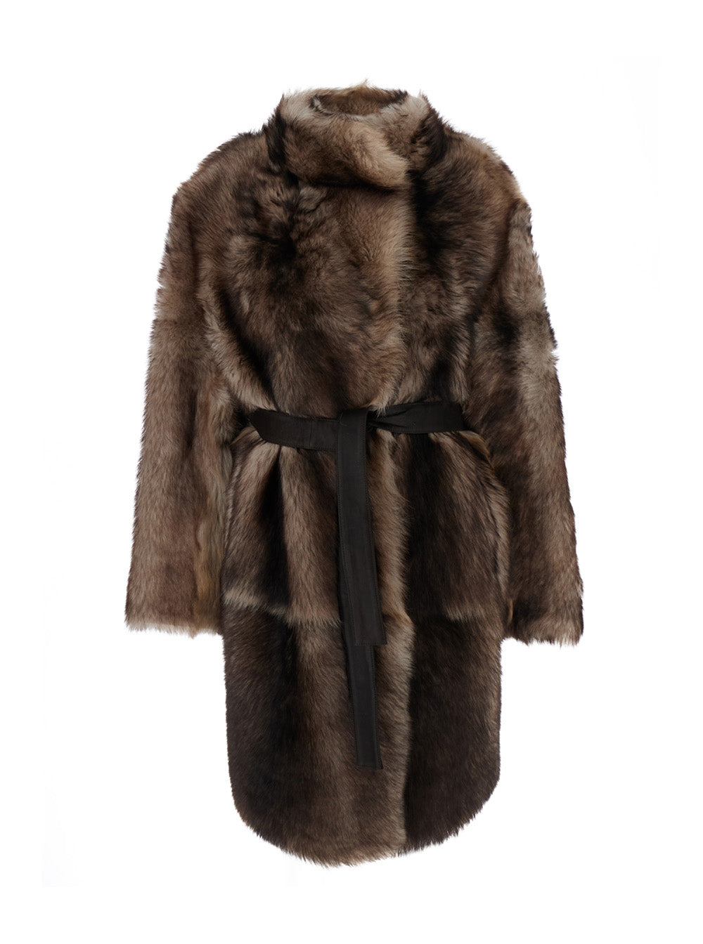Yves Salomon Women Brown Shearling Coat With High Neck And Front Belt Closure In Fur Woman