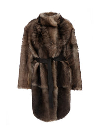 Yves Salomon Women Brown Shearling Coat With High Neck And Front Belt Closure In Fur Woman