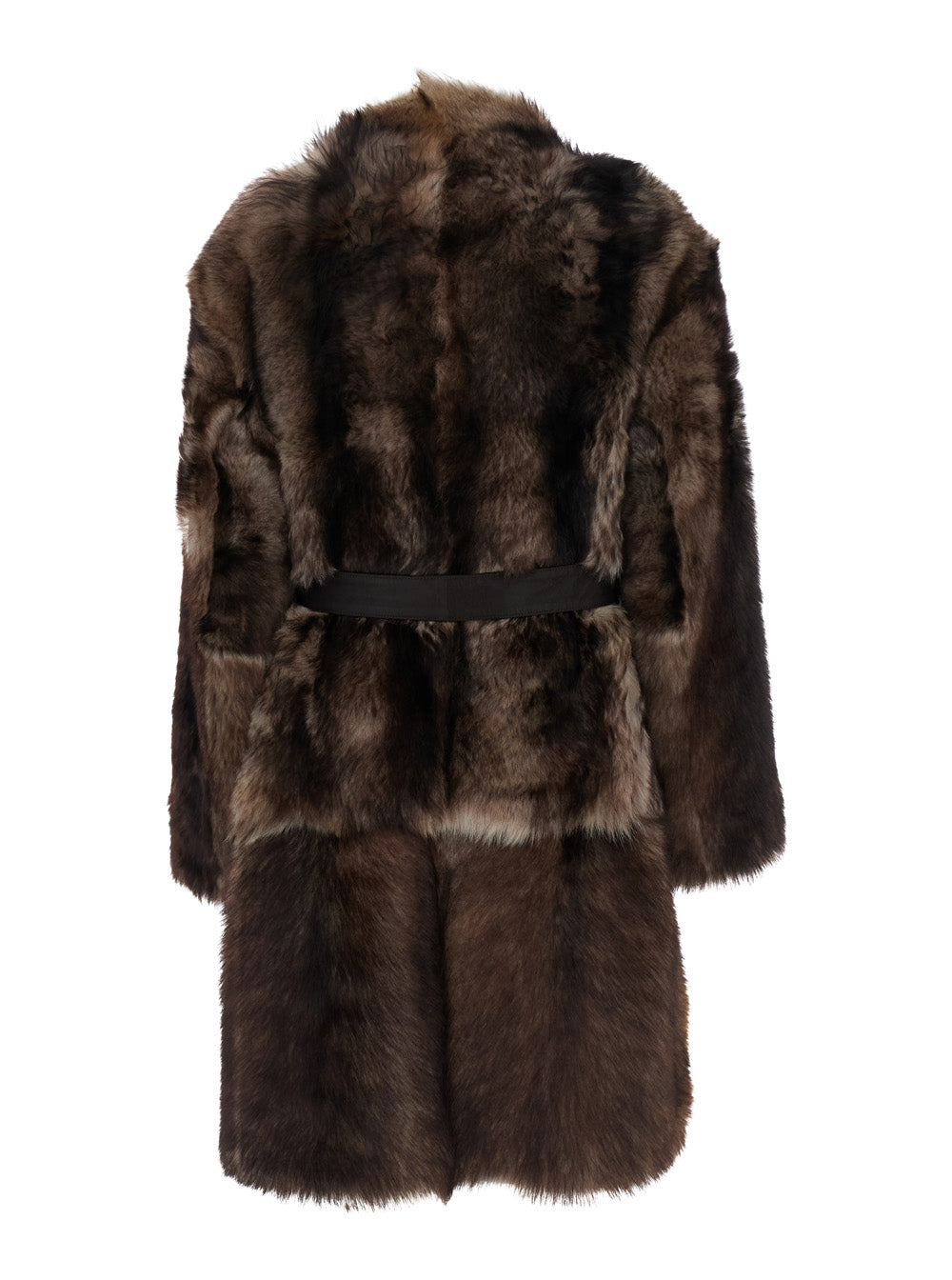 Yves Salomon Women Brown Shearling Coat With High Neck And Front Belt Closure In Fur Woman