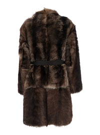 Yves Salomon Women Brown Shearling Coat With High Neck And Front Belt Closure In Fur Woman