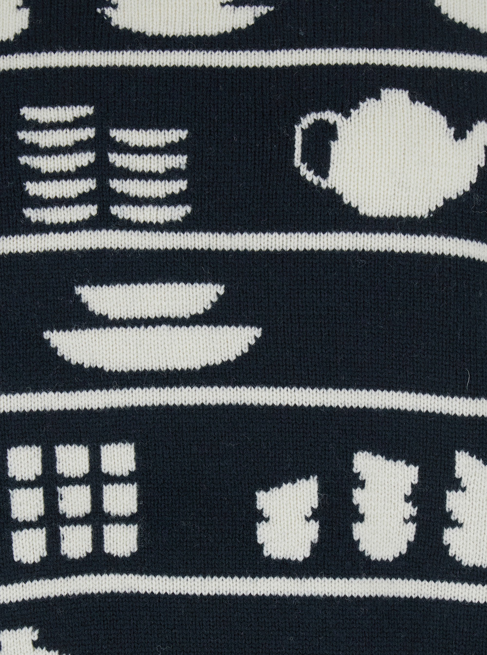 Jw Anderson Men Black And White Crewneck Sweater With Tableware Motif In Wool Man