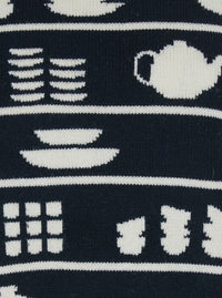 Jw Anderson Men Black And White Crewneck Sweater With Tableware Motif In Wool Man