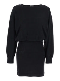 P.A.R.O.S.H. Women Black Dress With Boat Neck In Wool And Cashmere Blend Woman