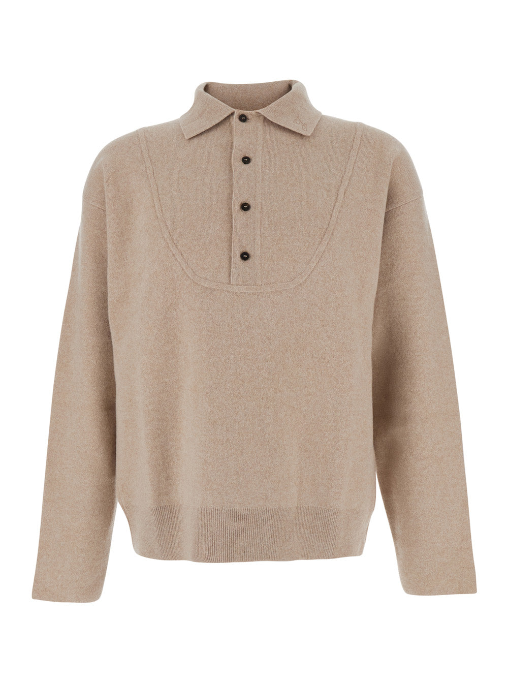 Jacquemus Men Beige Sweater With Polo Collar And Ribbed Details In Wool Man
