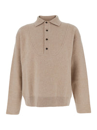 Jacquemus Men Beige Sweater With Polo Collar And Ribbed Details In Wool Man