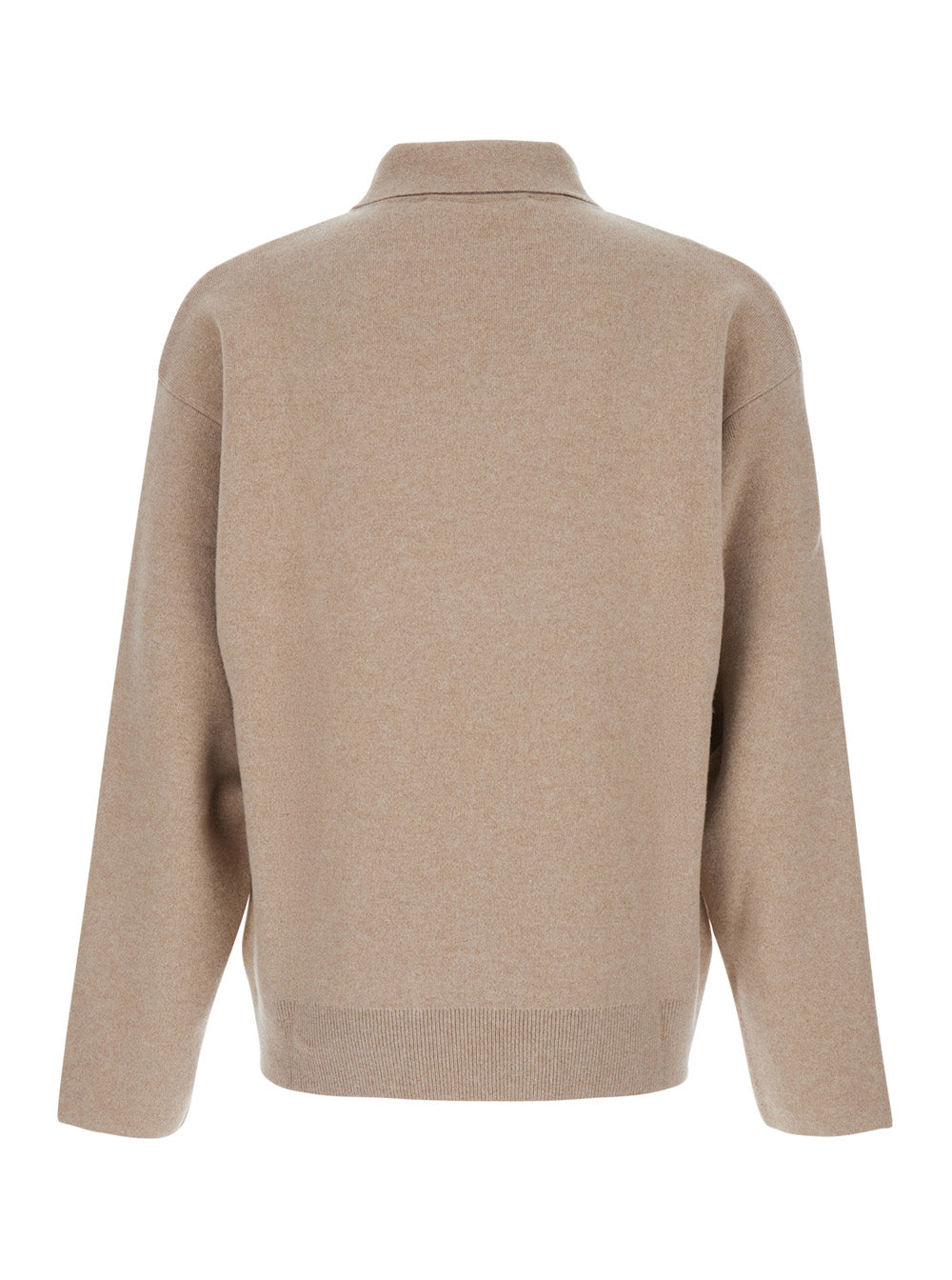 Jacquemus Men Beige Sweater With Polo Collar And Ribbed Details In Wool Man