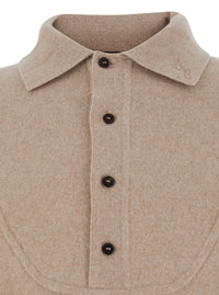Jacquemus Men Beige Sweater With Polo Collar And Ribbed Details In Wool Man