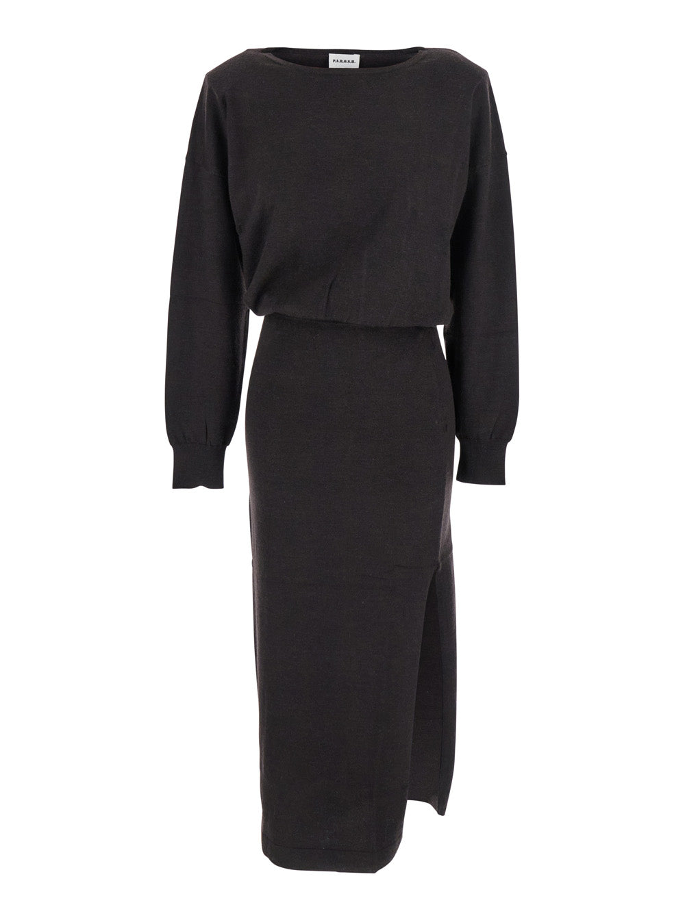 P.A.R.O.S.H. Women Brown Dress With Boat Neck In Wool And Cashmere Blend Woman