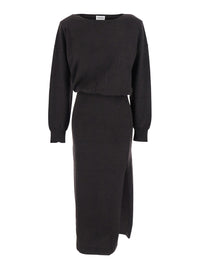 P.A.R.O.S.H. Women Brown Dress With Boat Neck In Wool And Cashmere Blend Woman