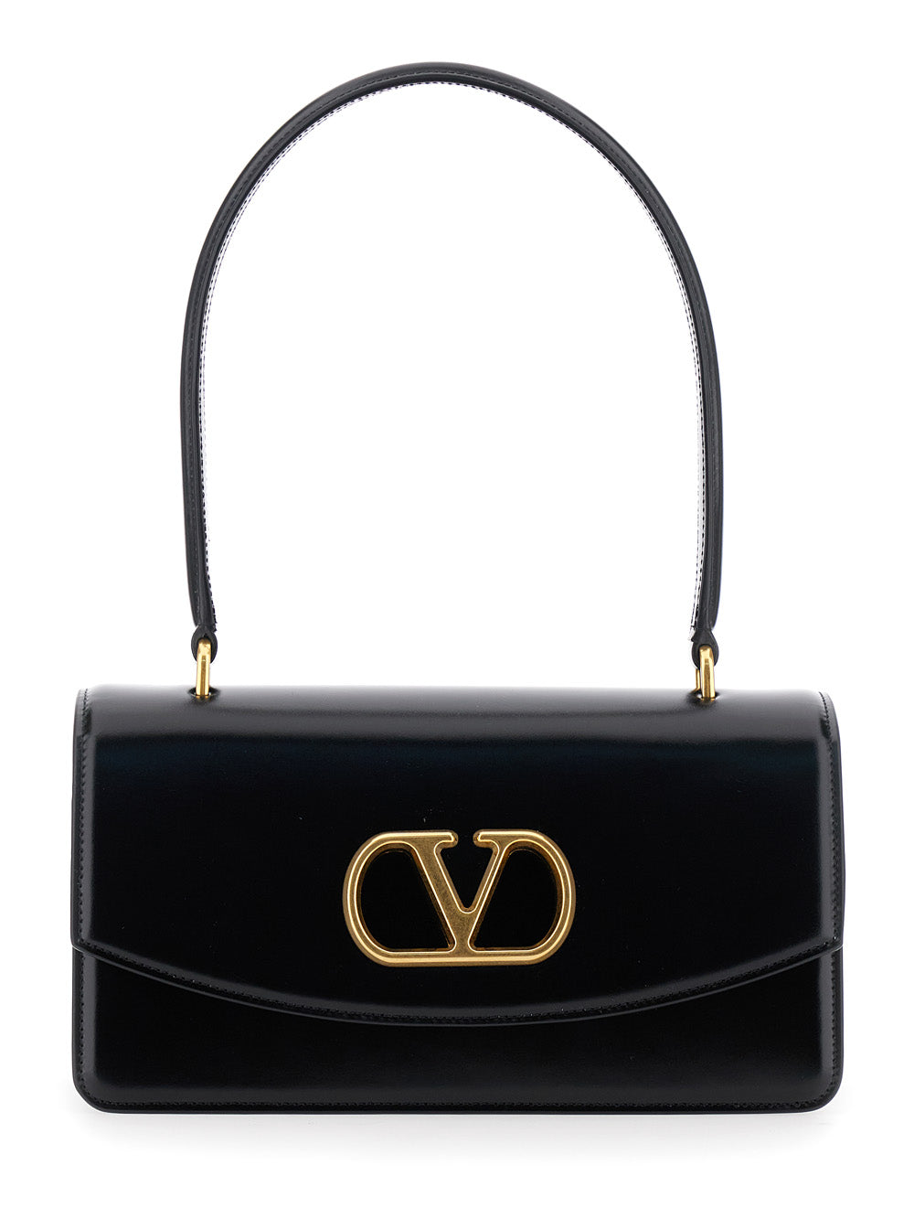 VALENTINO GARAVANI Valentino Garavani Women 'Vain' Black Shoulder Strap With Vlogo Plaque On The Front And One Top Handle In Leather Woman